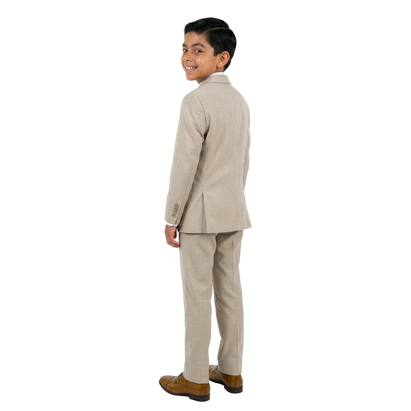 Tazzio Boys Classic Fit 5 Piece Solid Sharkskin Suit Set, Notch Lapel