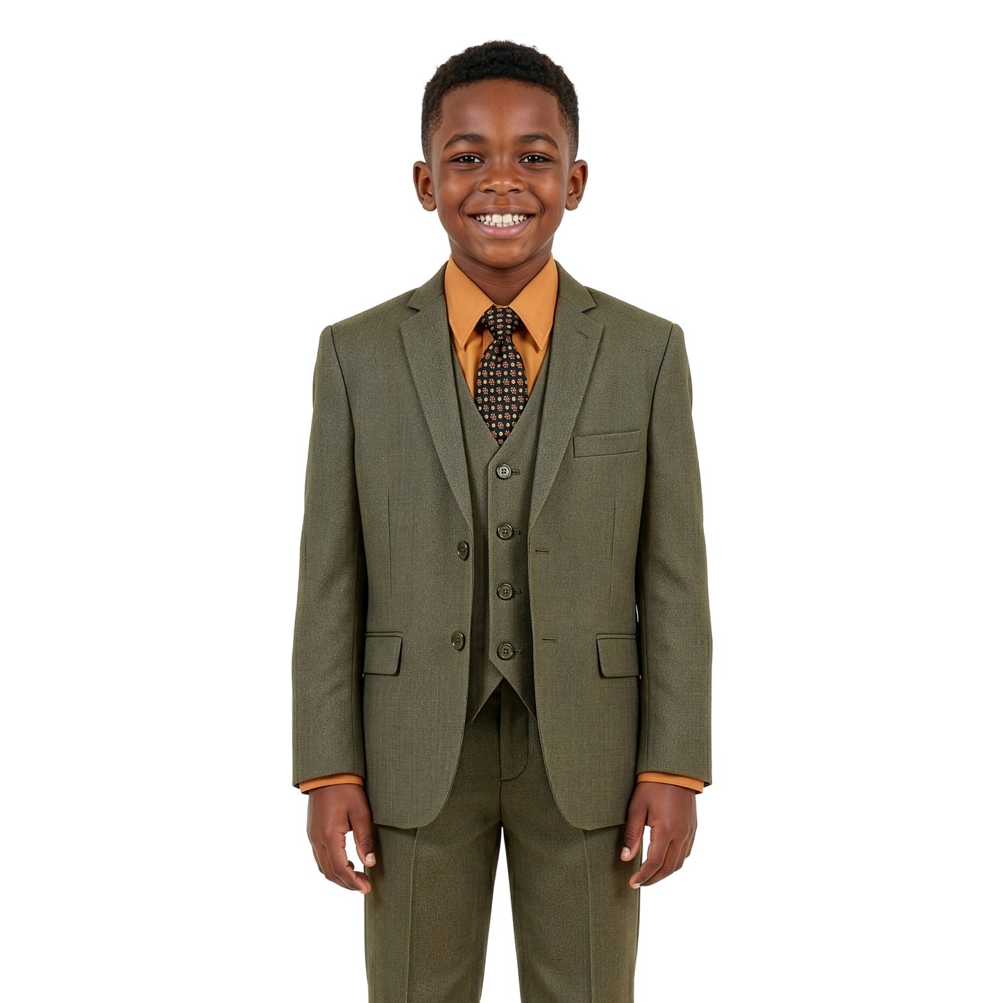Tazzio Boys Classic Fit 5 Piece Solid Sharkskin Suit Set, Notch Lapel