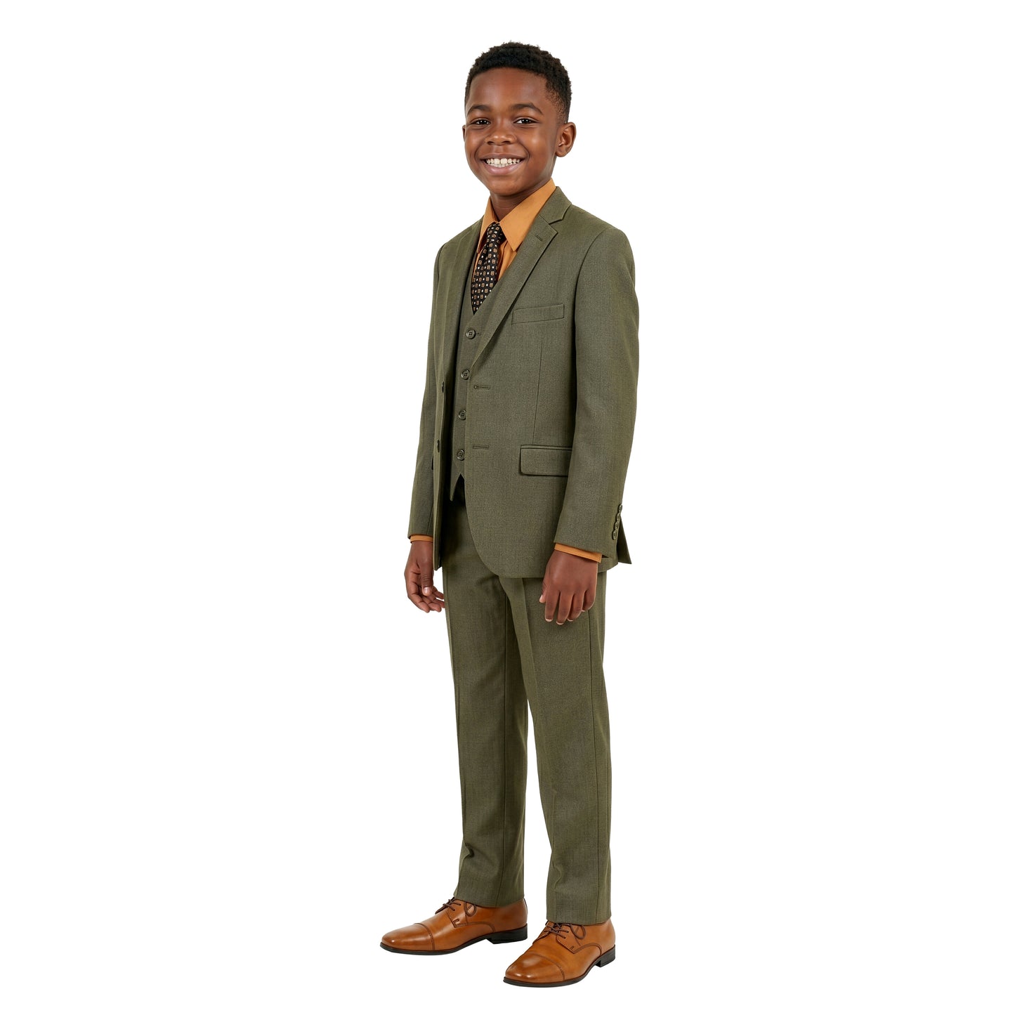 Tazzio Boys Classic Fit 5 Piece Solid Sharkskin Suit Set, Notch Lapel
