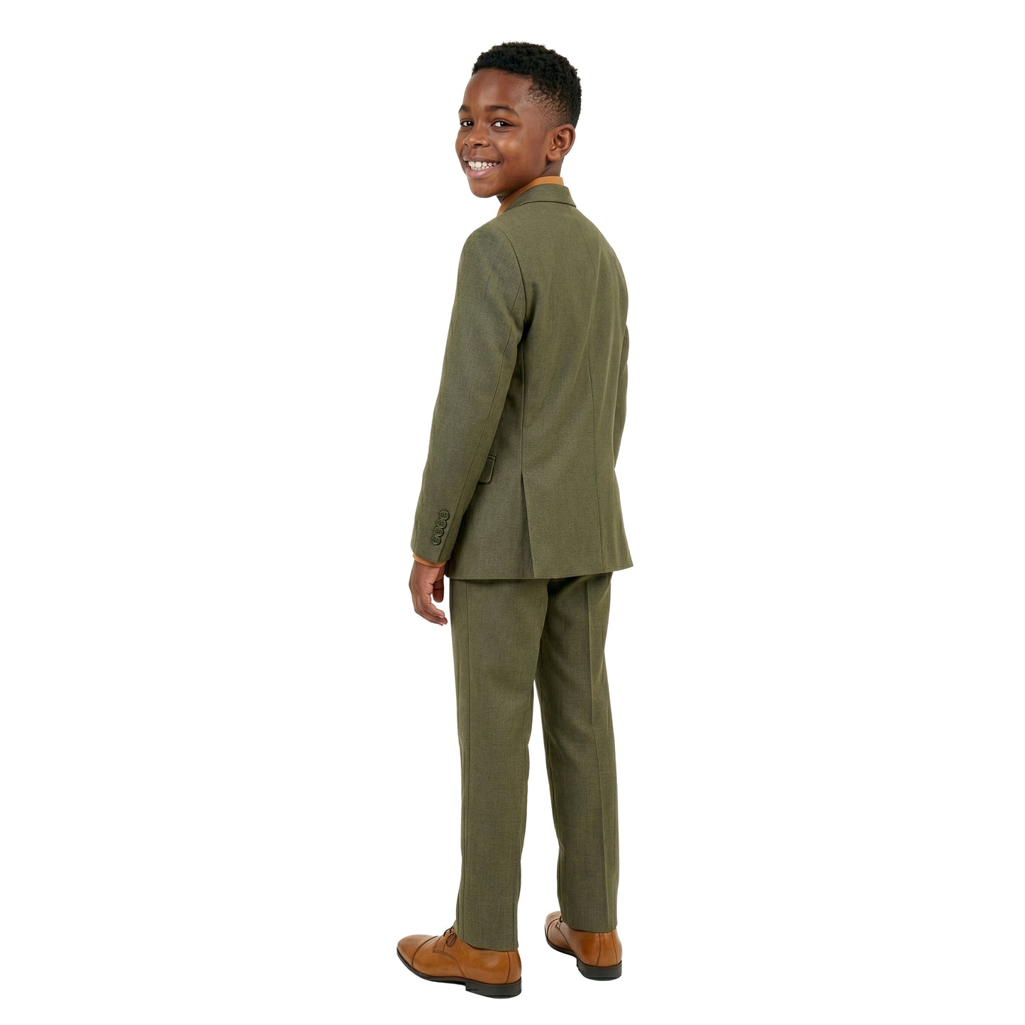 Tazzio Boys Classic Fit 5 Piece Solid Sharkskin Suit Set, Notch Lapel