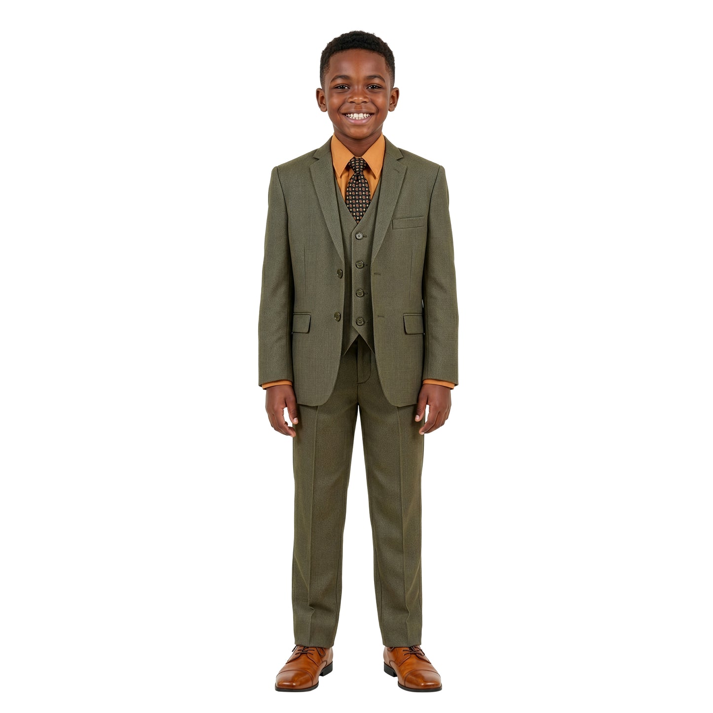 Tazzio Boys Classic Fit 5 Piece Solid Sharkskin Suit Set, Notch Lapel