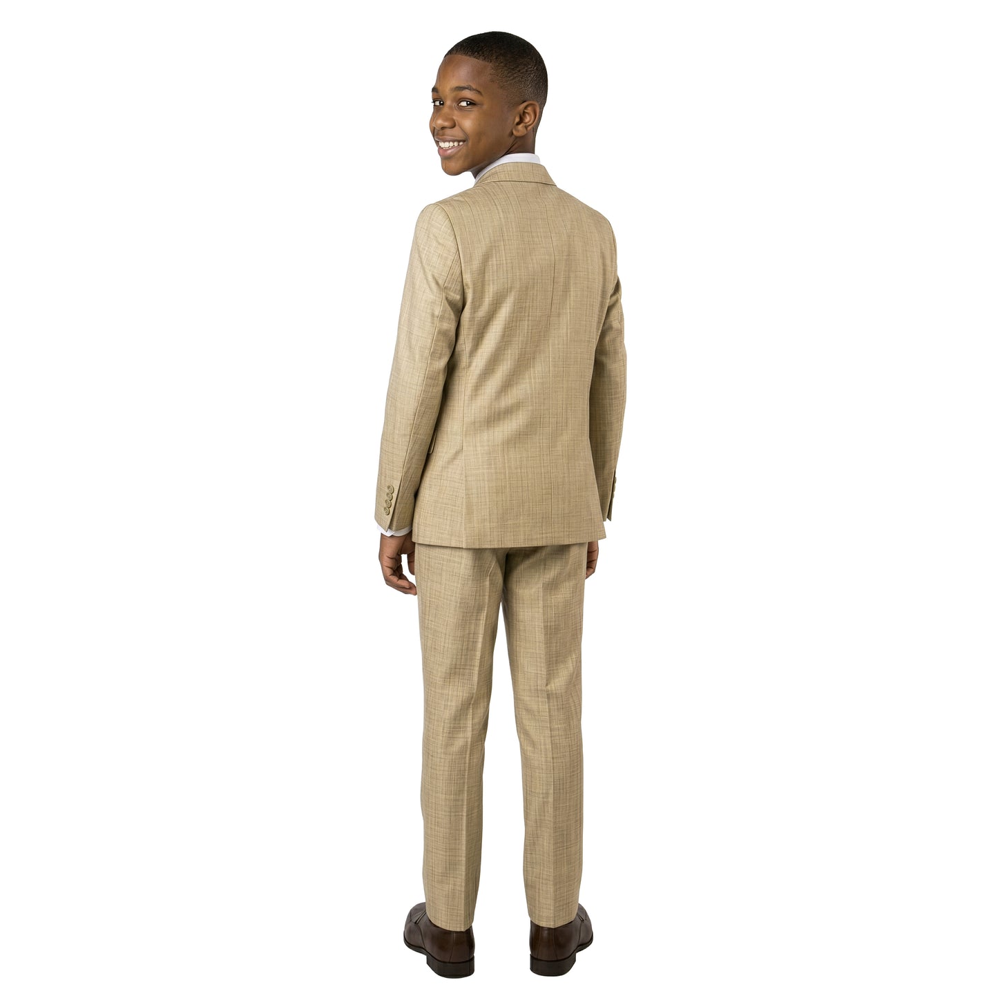 Tazzio Boys Classic Fit 5 Piece Solid Sharkskin Suit Set, Notch Lapel