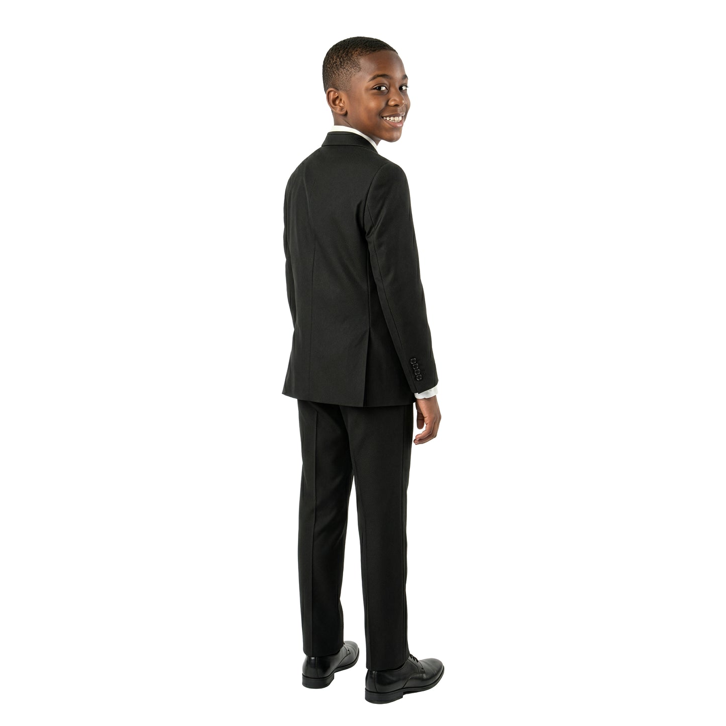 Tazzio Boys Classic Fit 5 Piece Solid Sharkskin Suit Set, Notch Lapel