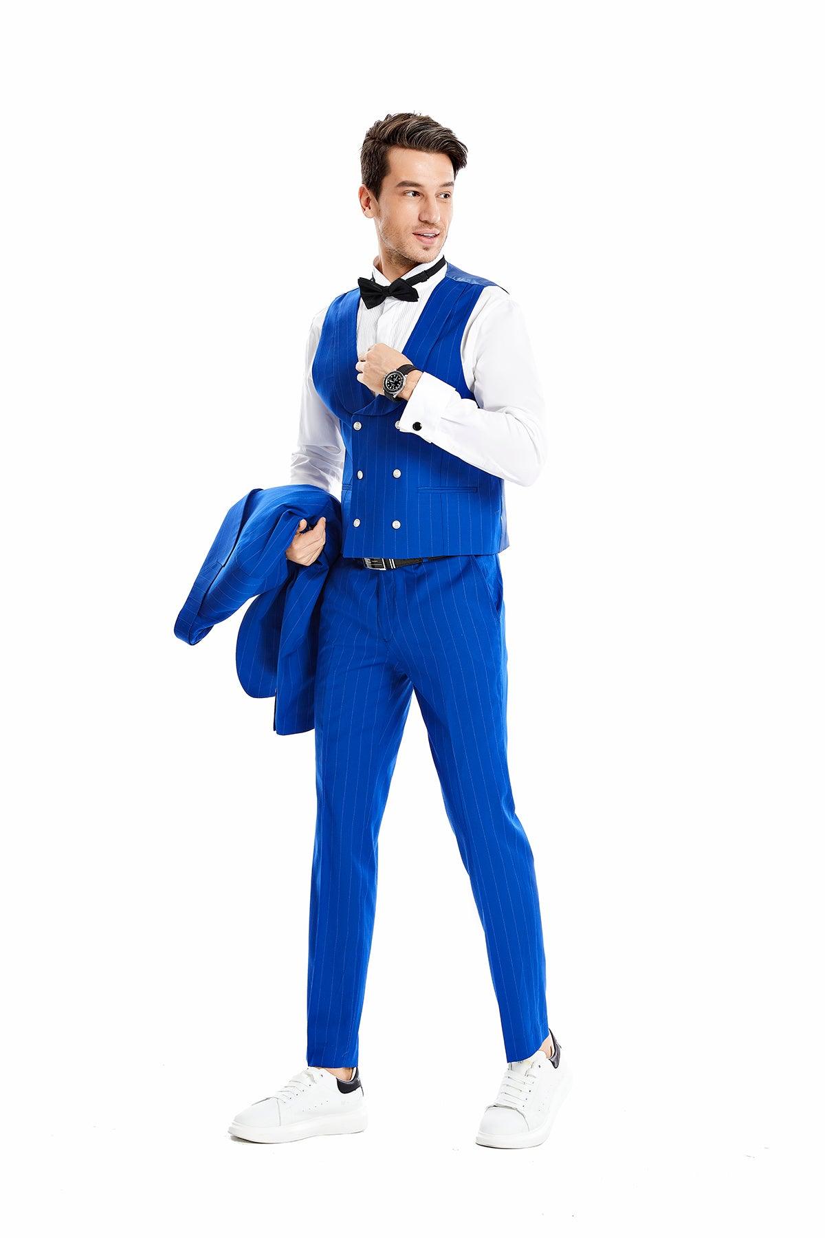 Tazzio Skinny Fit Pinstriped Suit, Royal Blue - Julinie