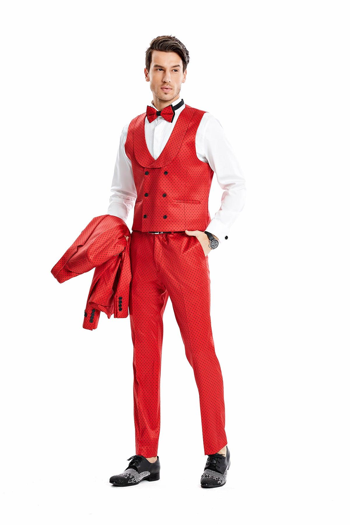Tazzio Skinny Fit Polka-Dot Suit, Cherry Red - Julinie