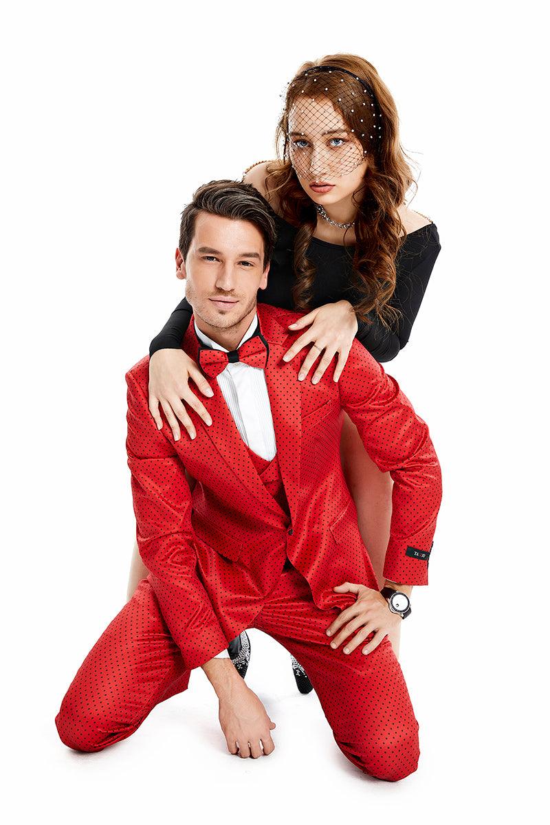 Tazzio Skinny Fit Polka-Dot Suit, Cherry Red - Julinie