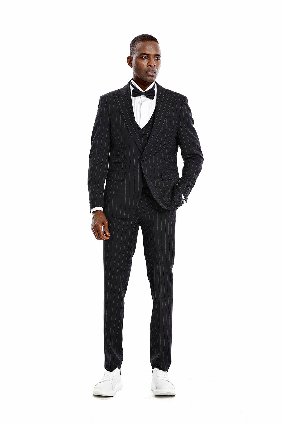Tazzio Skinny Fit Pinstriped Suit, Black - Julinie