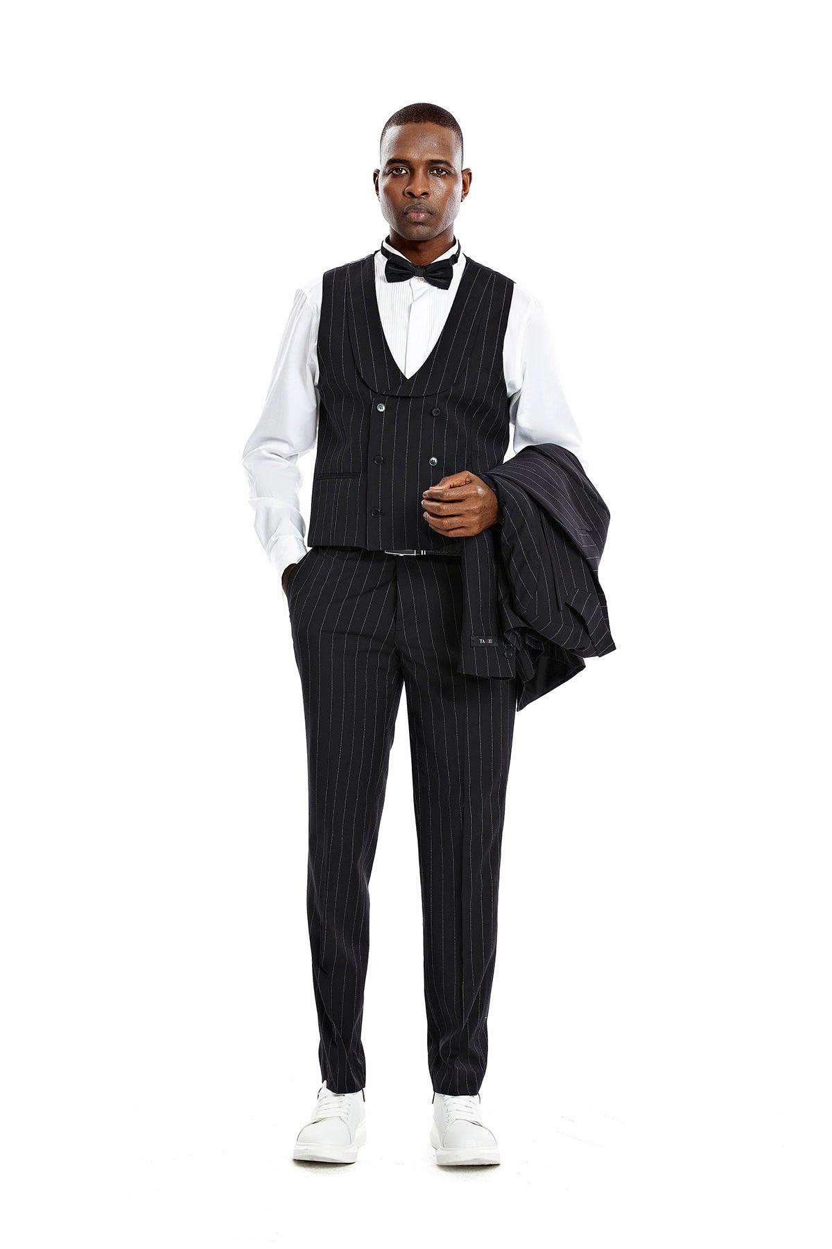 Tazzio Skinny Fit Pinstriped Suit, Black - Julinie