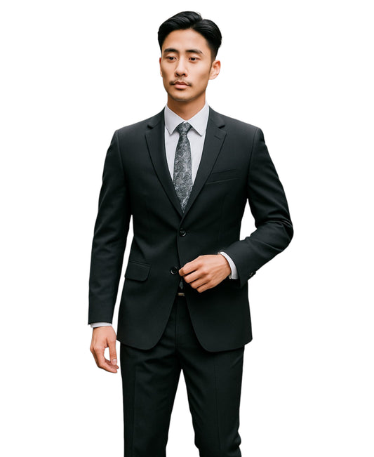 Tazzio Slim-Fit Notch Lapel Solid 2pc Suit Set, Black