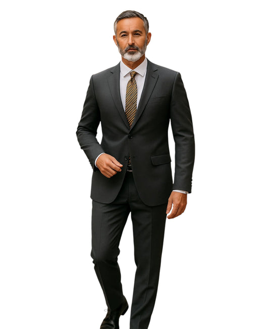 Tazzio Slim-Fit Notch Lapel Solid 2pc Suit Set, Charcoal