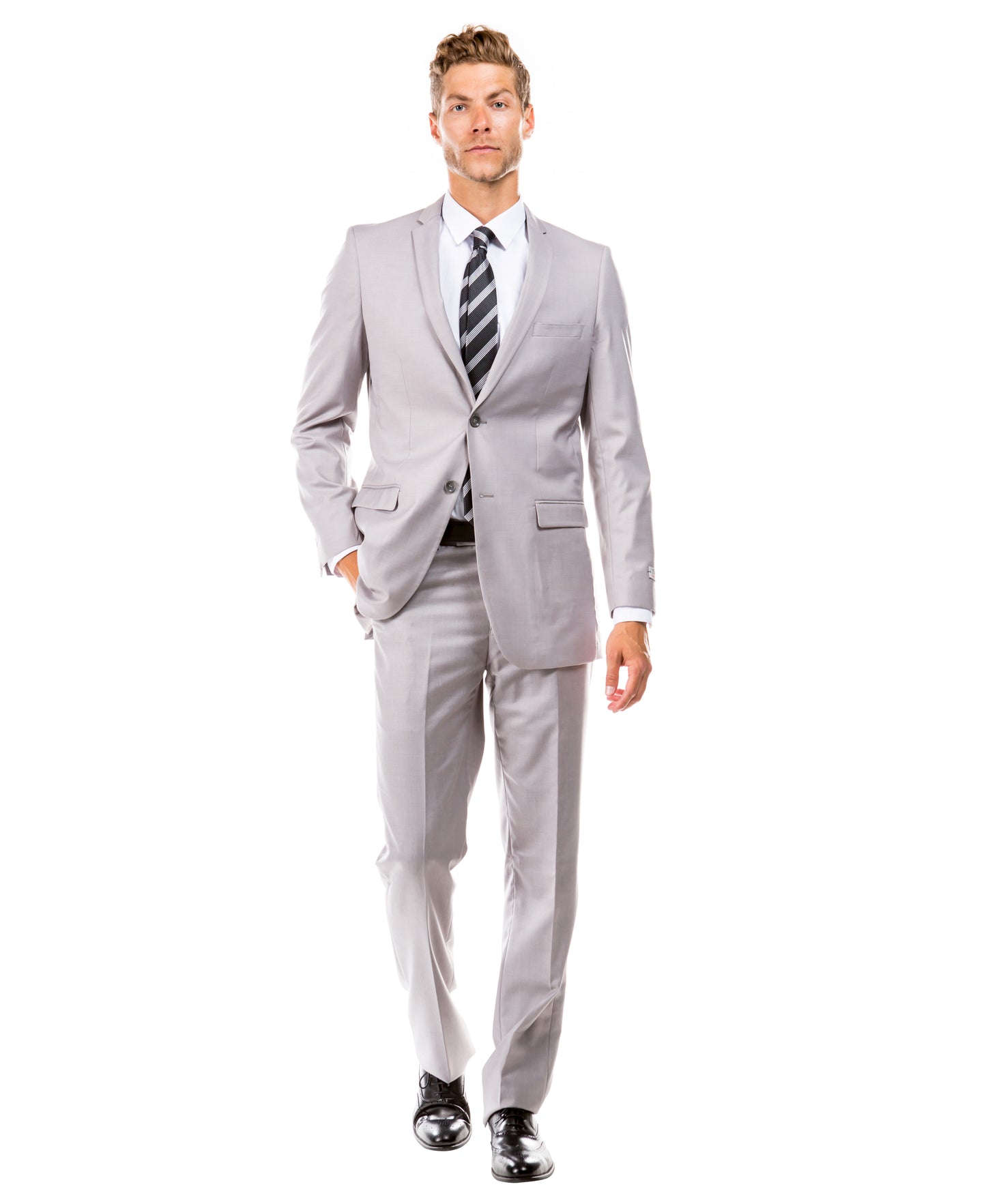 Tazzio Slim-Fit Notch Lapel Solid 2pc Suit Set, Light Grey