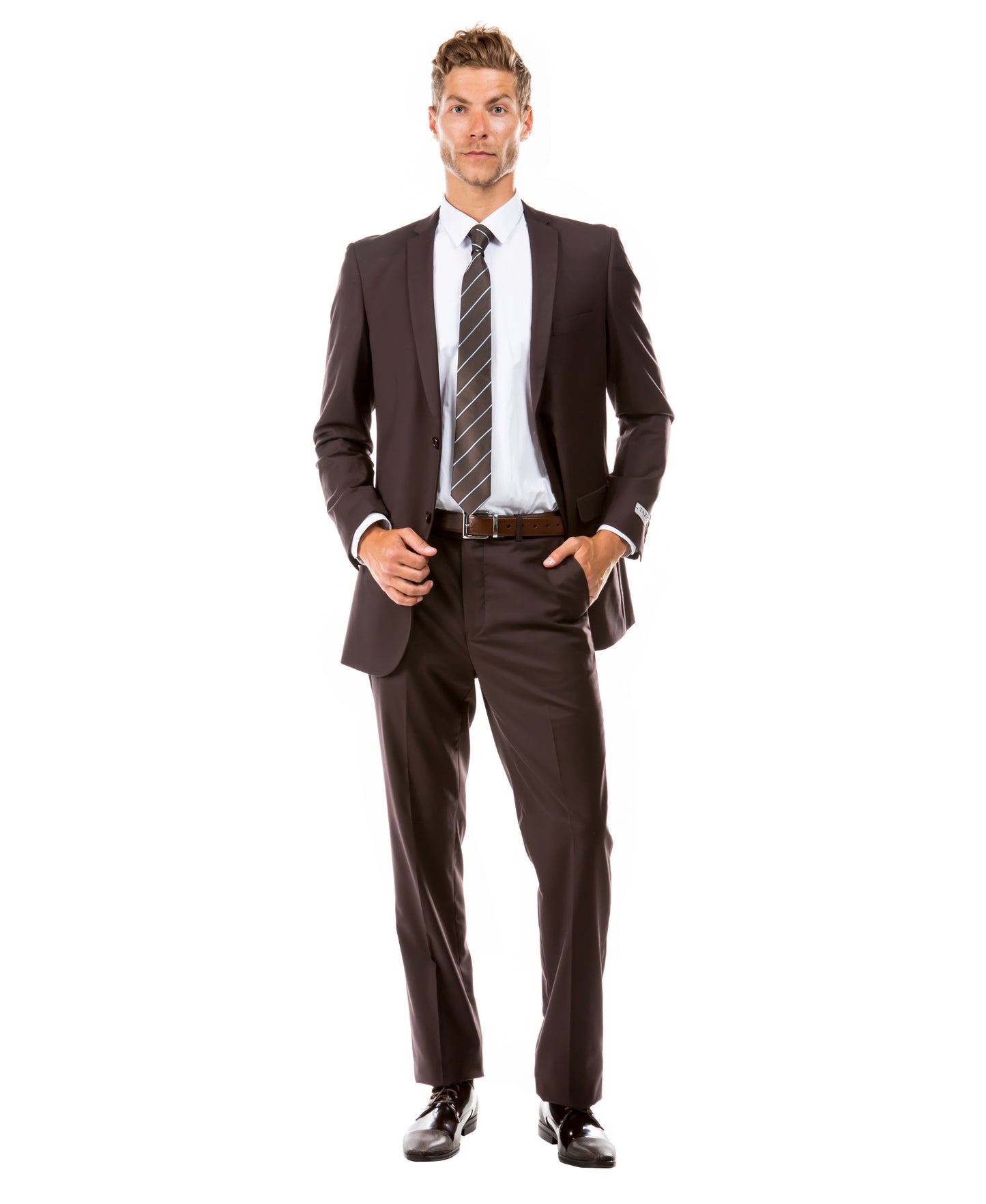 Tazzio Slim-Fit Notch Lapel Solid 2pc Suit Set, Brown