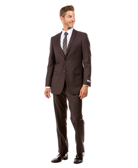 Slim Fit 2pc Solid Suit Set w/ Notch Lapel, Brown