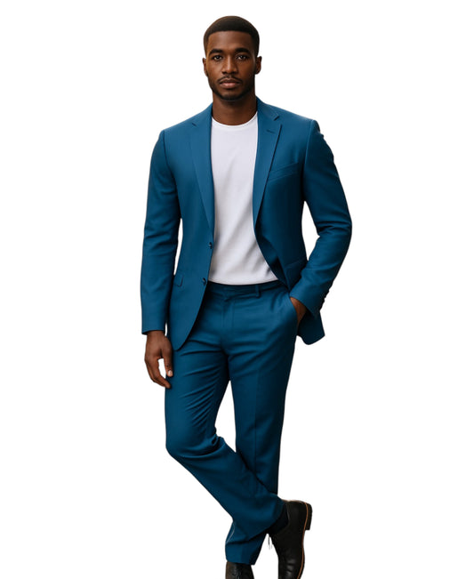 Slim Fit 2pc Solid Suit Set w/ Notch Lapel, French Blue