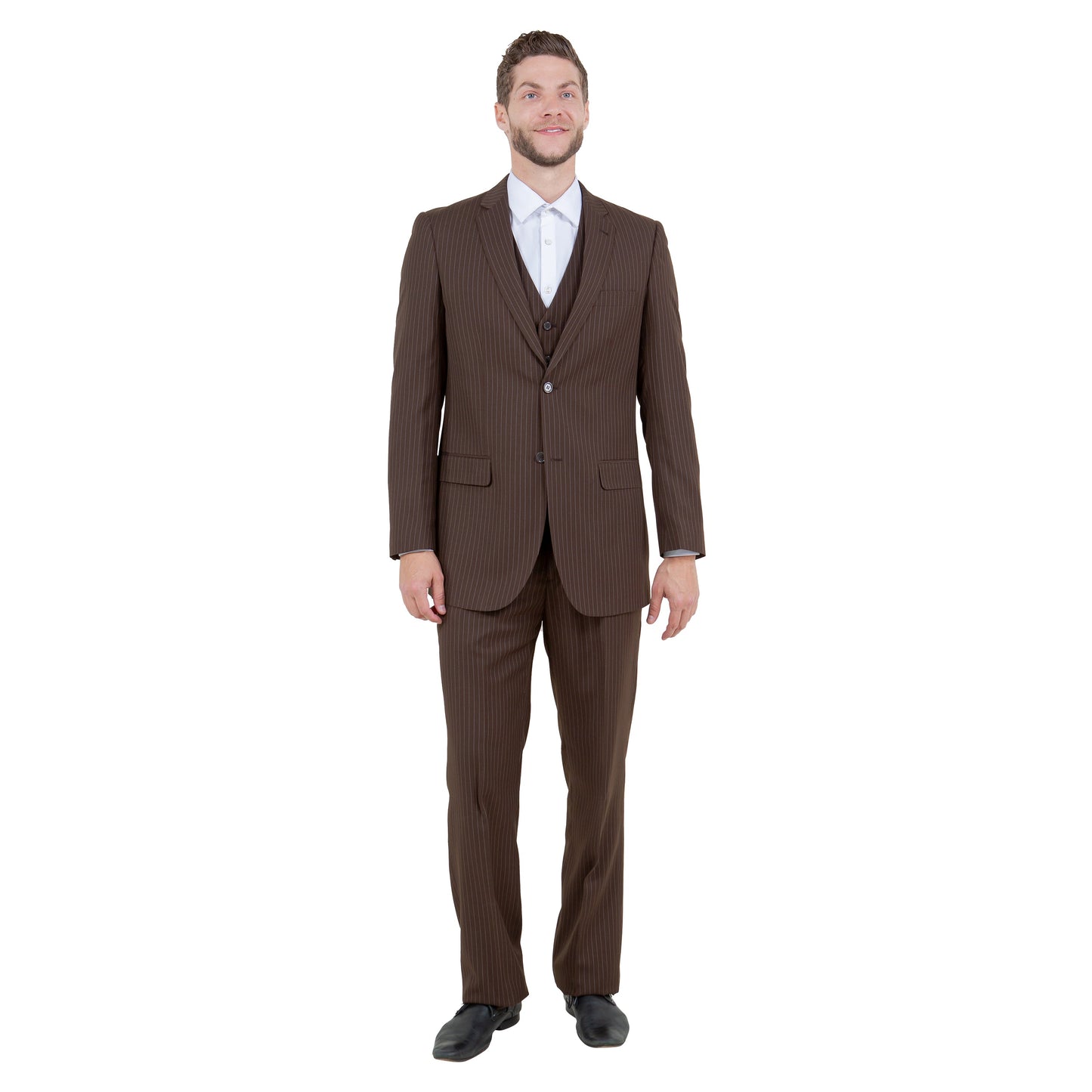 Tazzio Modern-Fit Notch Lapel Pinstriped 3pc Suit Set, Brown