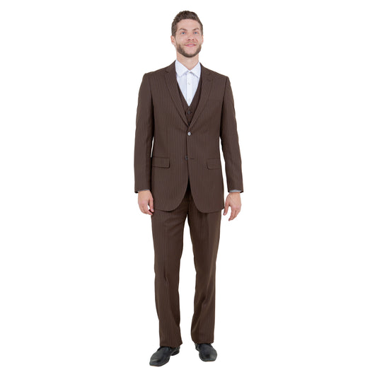 Tazzio Modern-Fit Notch Lapel Pinstriped 3pc Suit Set, Brown