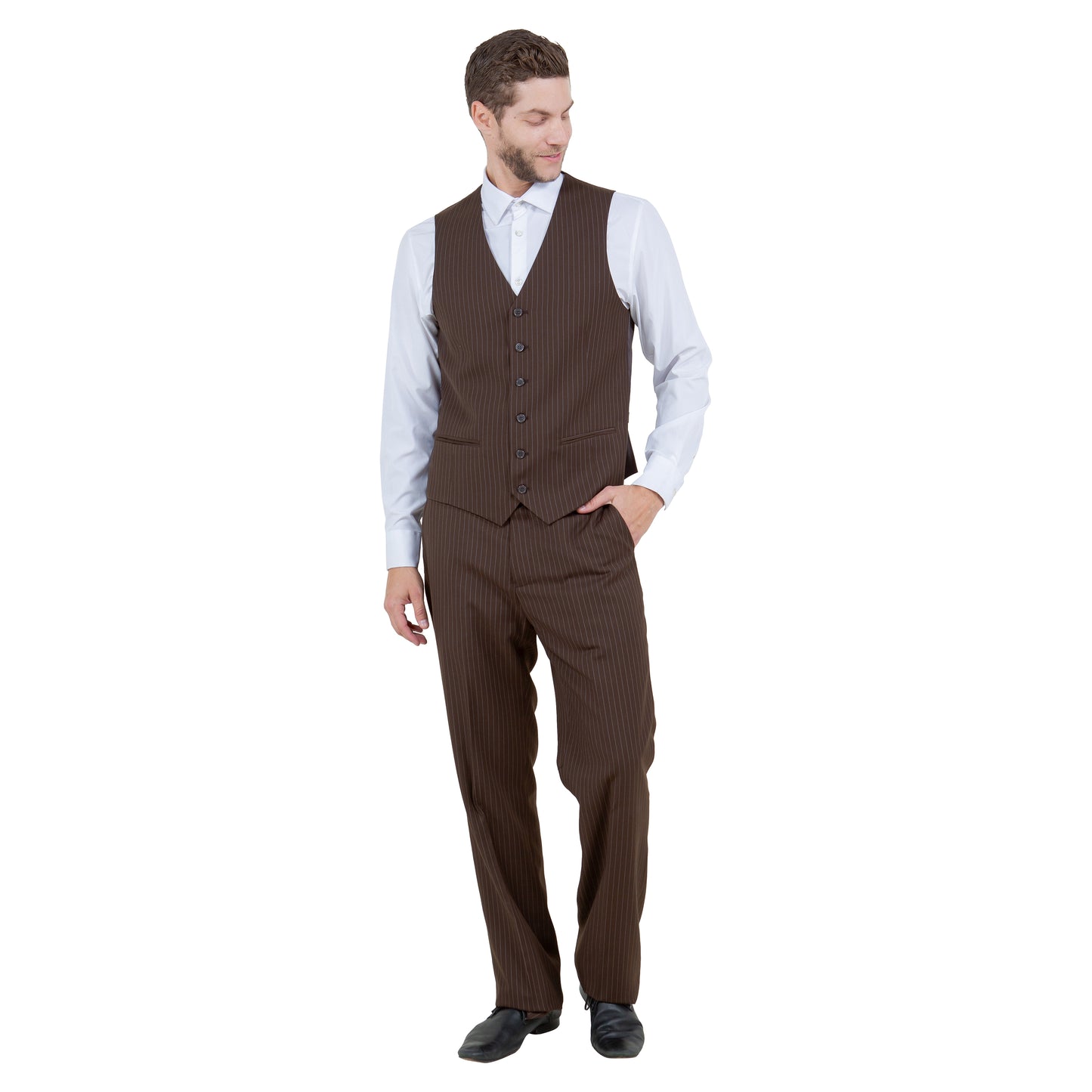 Tazzio Modern-Fit Notch Lapel Pinstriped 3pc Suit Set, Brown