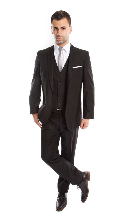 Tazzio Men's Slim-Fit 3pc Suit Set w/ Notch Lapel, Black