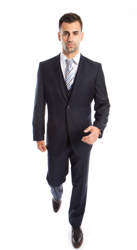 Tazzio Men's Slim-Fit 3pc Suit Set w/ Notch Lapel, Navy