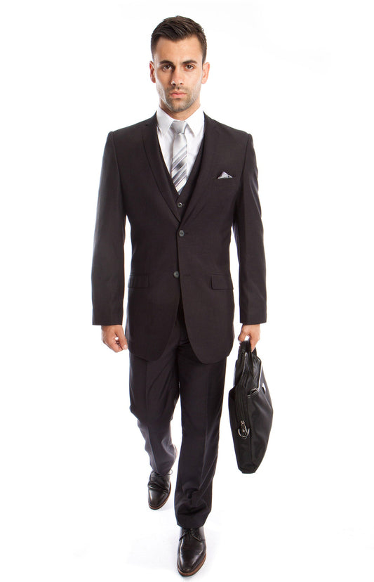 Tazzio Men's Slim-Fit 3pc Suit Set w/ Notch Lapel, Charcoal