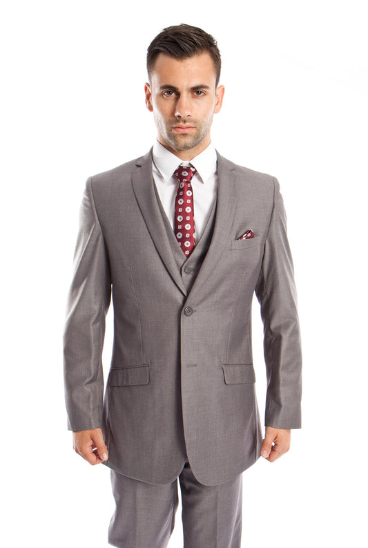 Tazzio Men's Slim-Fit 3pc Suit Set w/ Notch Lapel, Grey