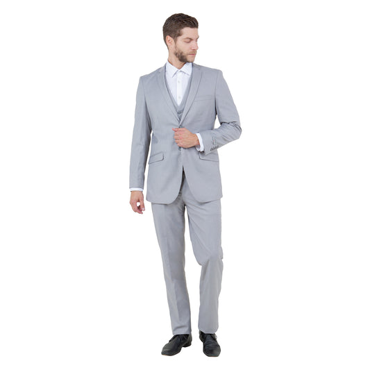 Tazzio Men's Slim-Fit 3pc Suit Set w/ Notch Lapel, Light Gray