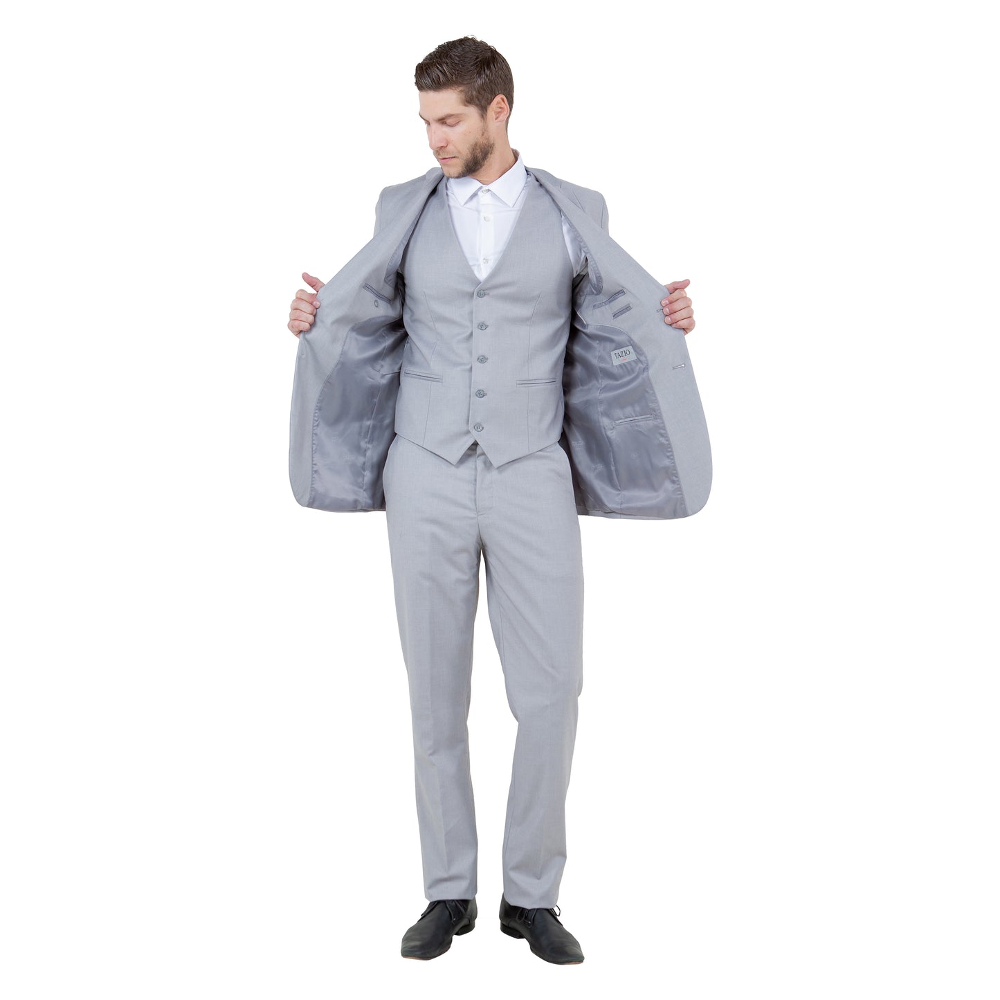 Tazzio Men's Slim-Fit 3pc Suit Set w/ Notch Lapel, Light Gray