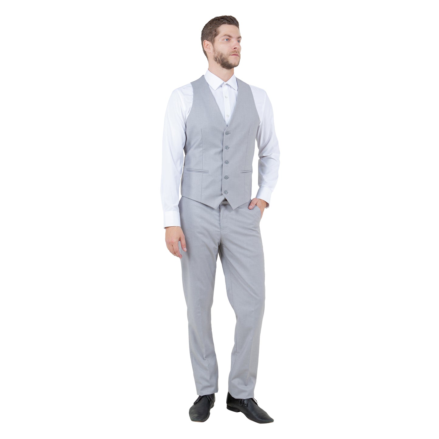Tazzio Men's Slim-Fit 3pc Suit Set w/ Notch Lapel, Light Gray