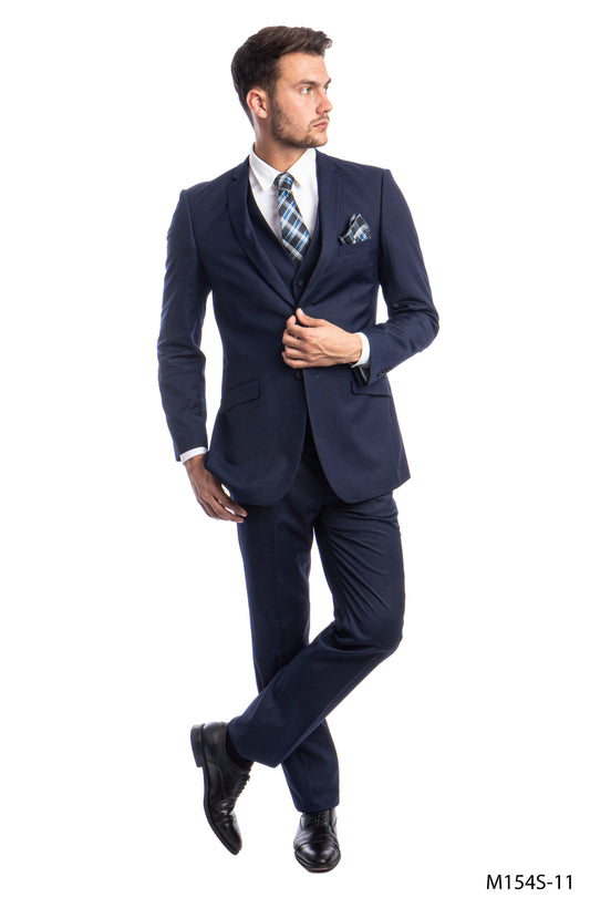 Tazzio Men's Slim-Fit 3pc Suit Set w/ Notch Lapel, Navy