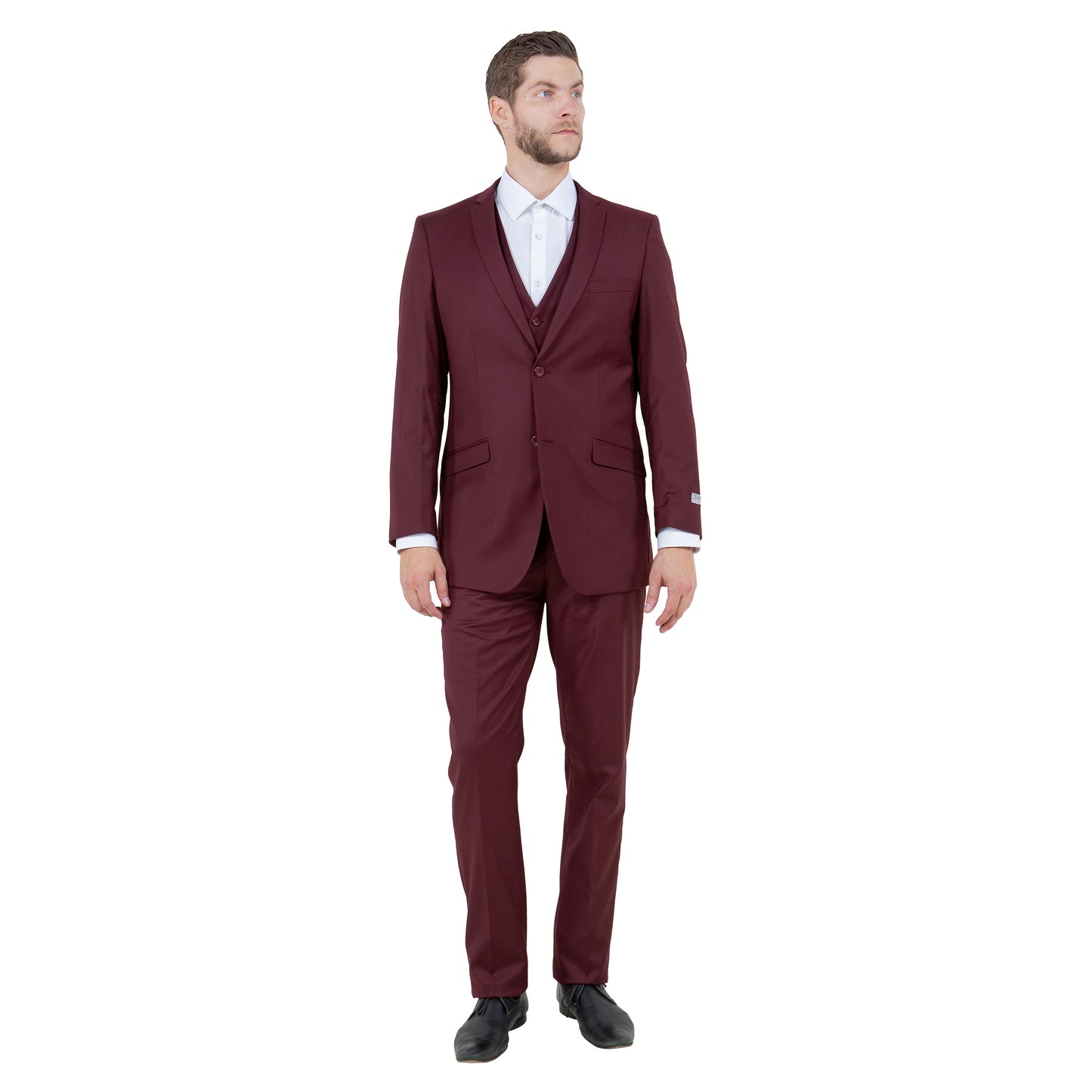 Tazzio Men's Slim-Fit 3pc Suit Set w/ Notch Lapel, Burgundy