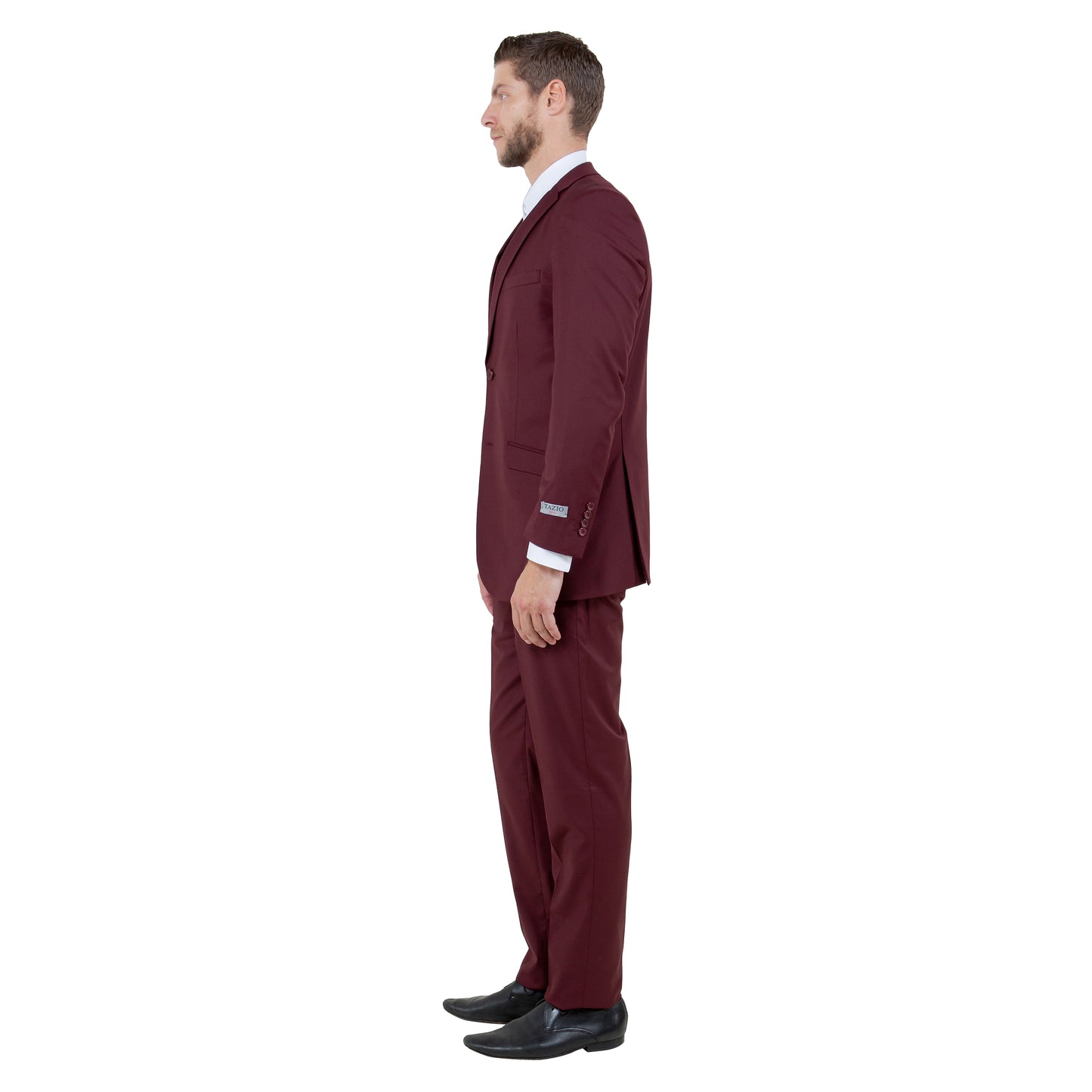Tazzio Men's Slim-Fit 3pc Suit Set w/ Notch Lapel, Burgundy