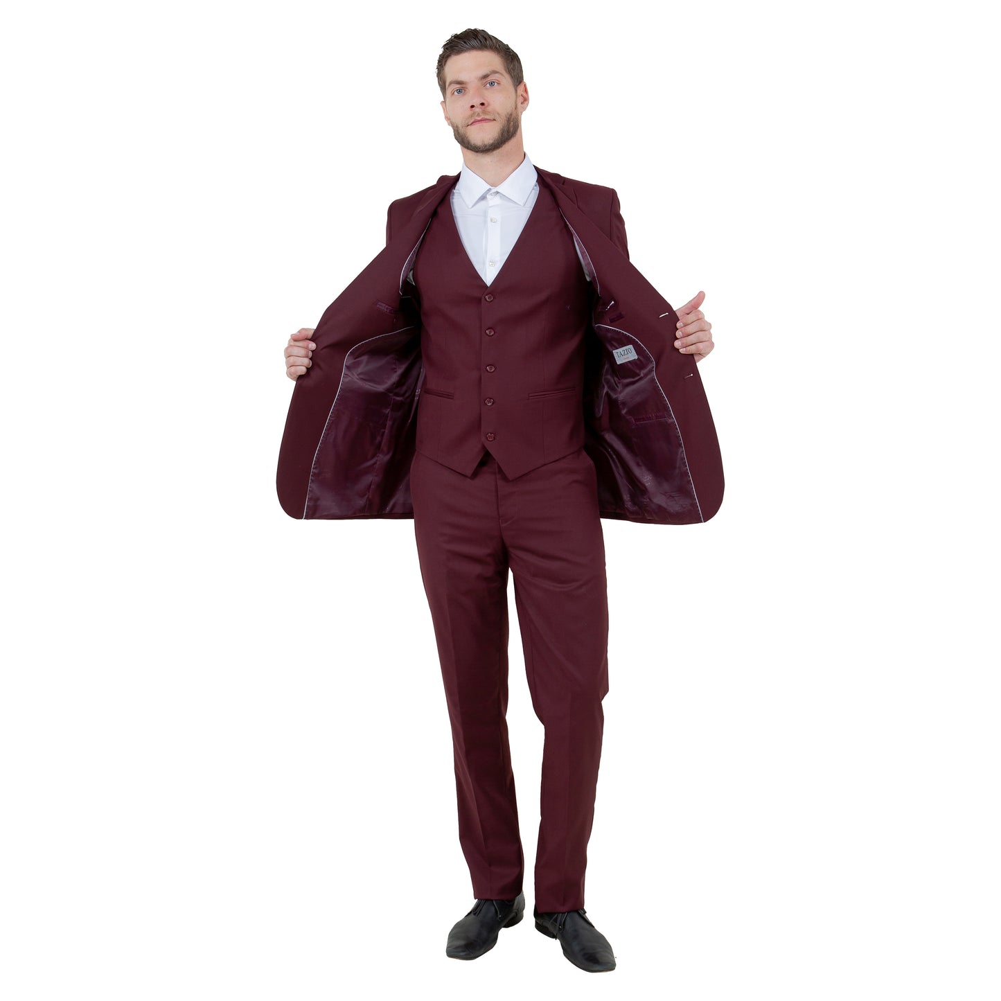 Tazzio Men's Slim-Fit 3pc Suit Set w/ Notch Lapel, Burgundy