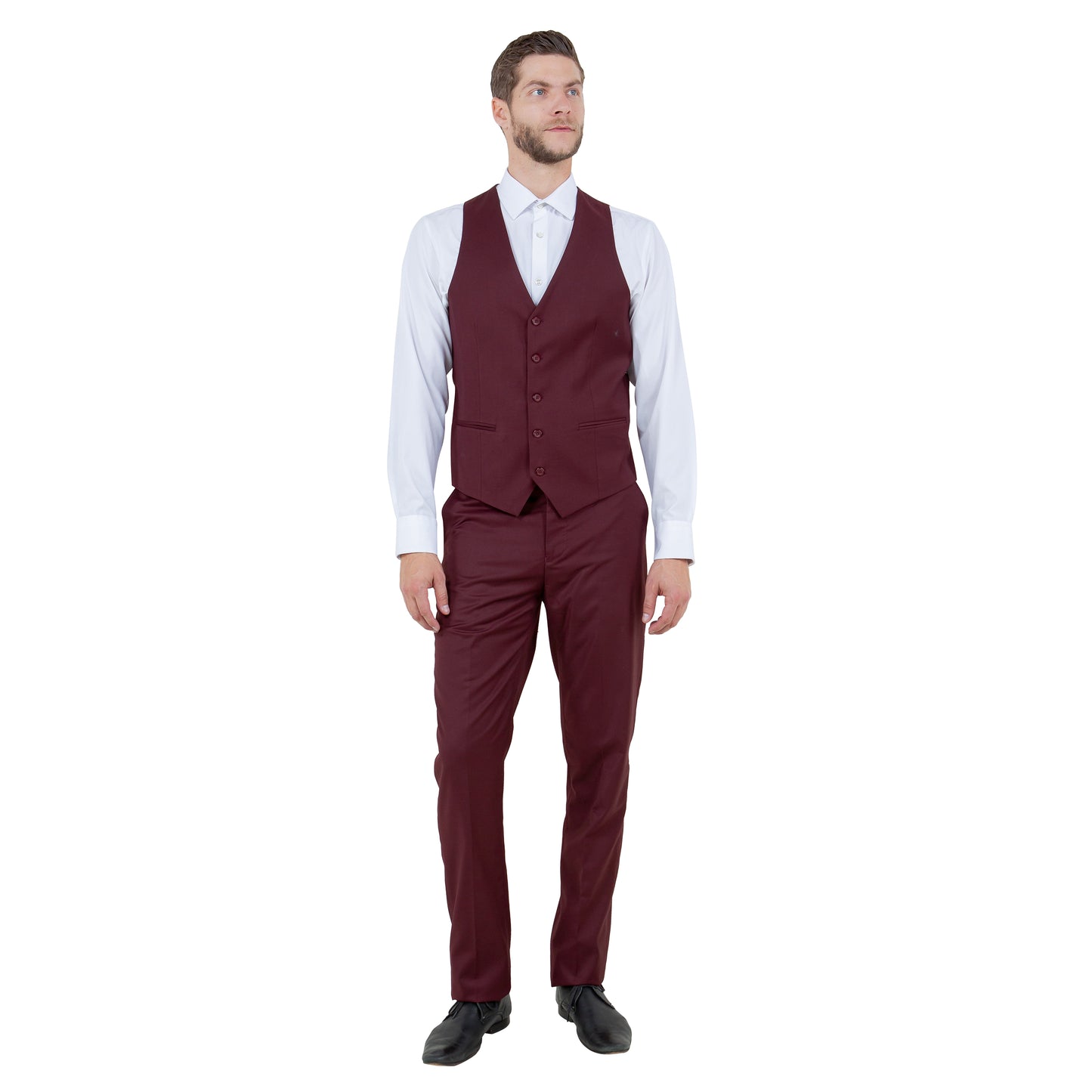 Tazzio Men's Slim-Fit 3pc Suit Set w/ Notch Lapel, Burgundy