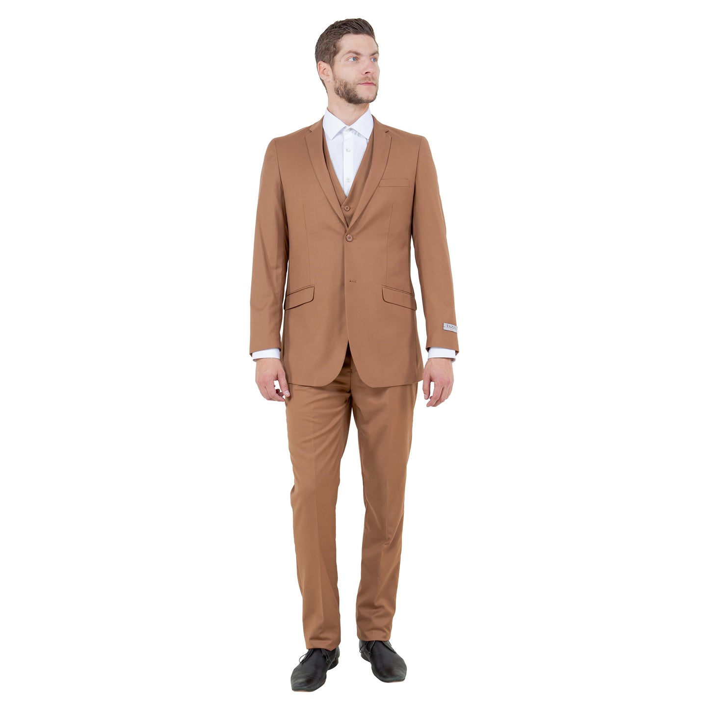Tazzio Men's Slim-Fit 3pc Suit Set w/ Notch Lapel, Caramel