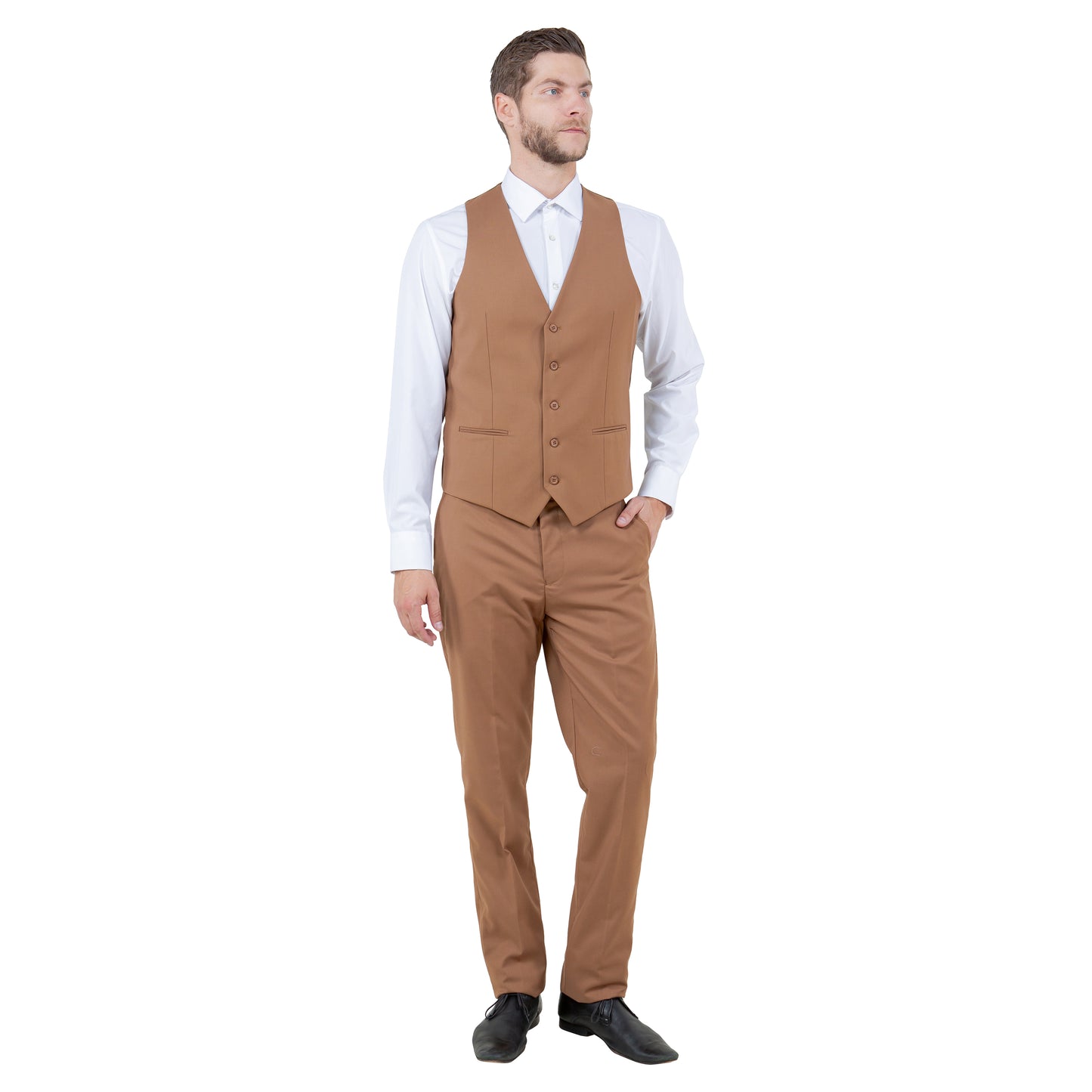 Tazzio Men's Slim-Fit 3pc Suit Set w/ Notch Lapel, Caramel