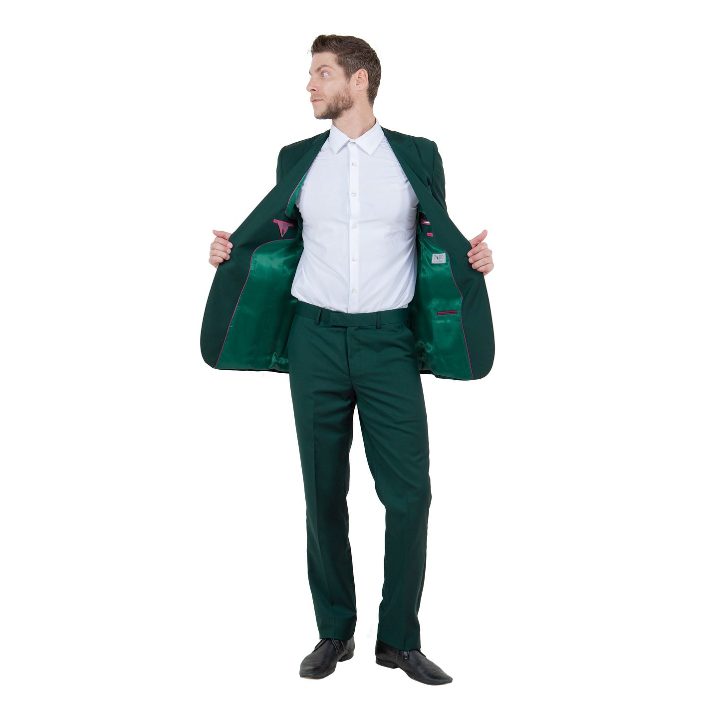 Tazzio Peak Lapel 2pc Solid Suit Set, Green