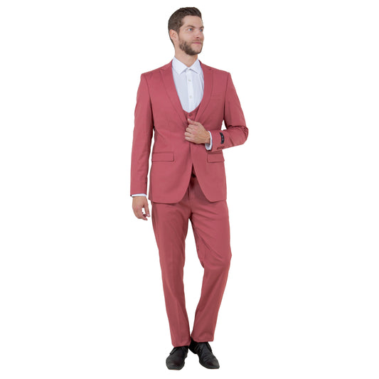 Tazzio Men's Ultra Slim-Fit 3pc Suit w/ Expandable Waistband, Coral