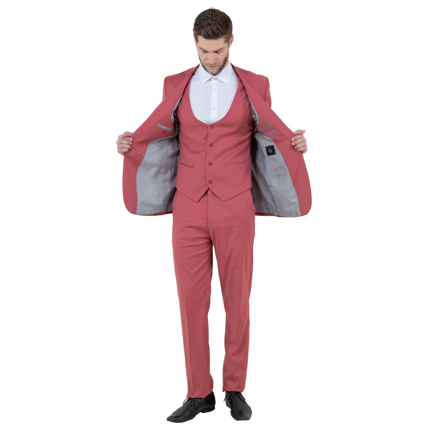 Tazzio Men's Ultra Slim-Fit 3pc Suit w/ Expandable Waistband, Coral