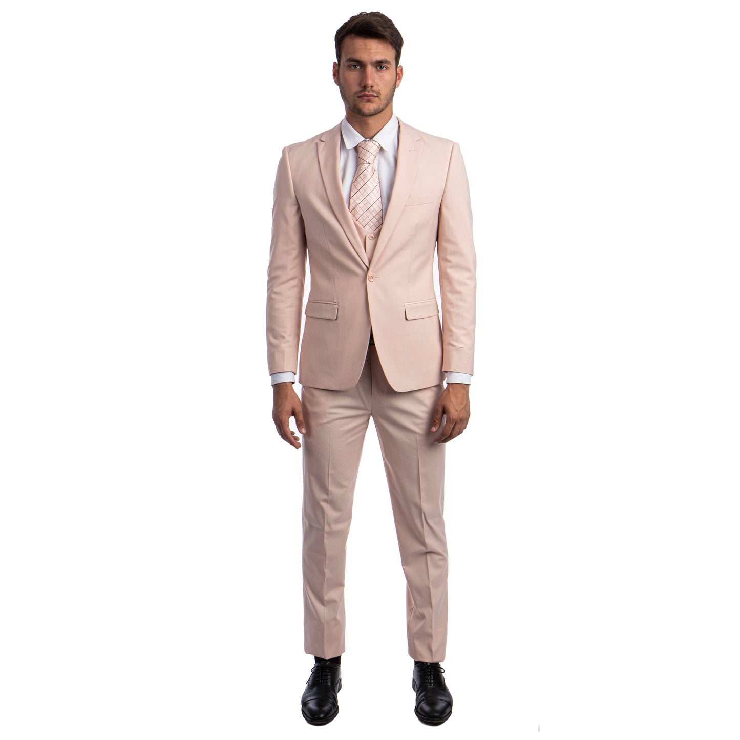 Tazzio Men's Ultra Slim-Fit 3pc Suit w/ Expandable Waistband, Blush
