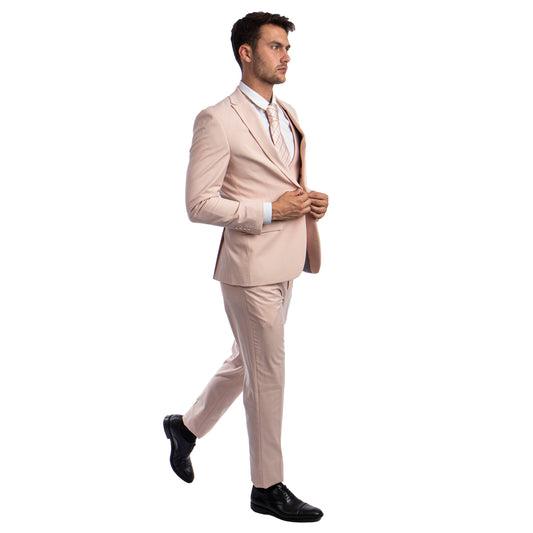 Tazzio Men's Ultra Slim-Fit 3pc Suit w/ Expandable Waistband, Blush