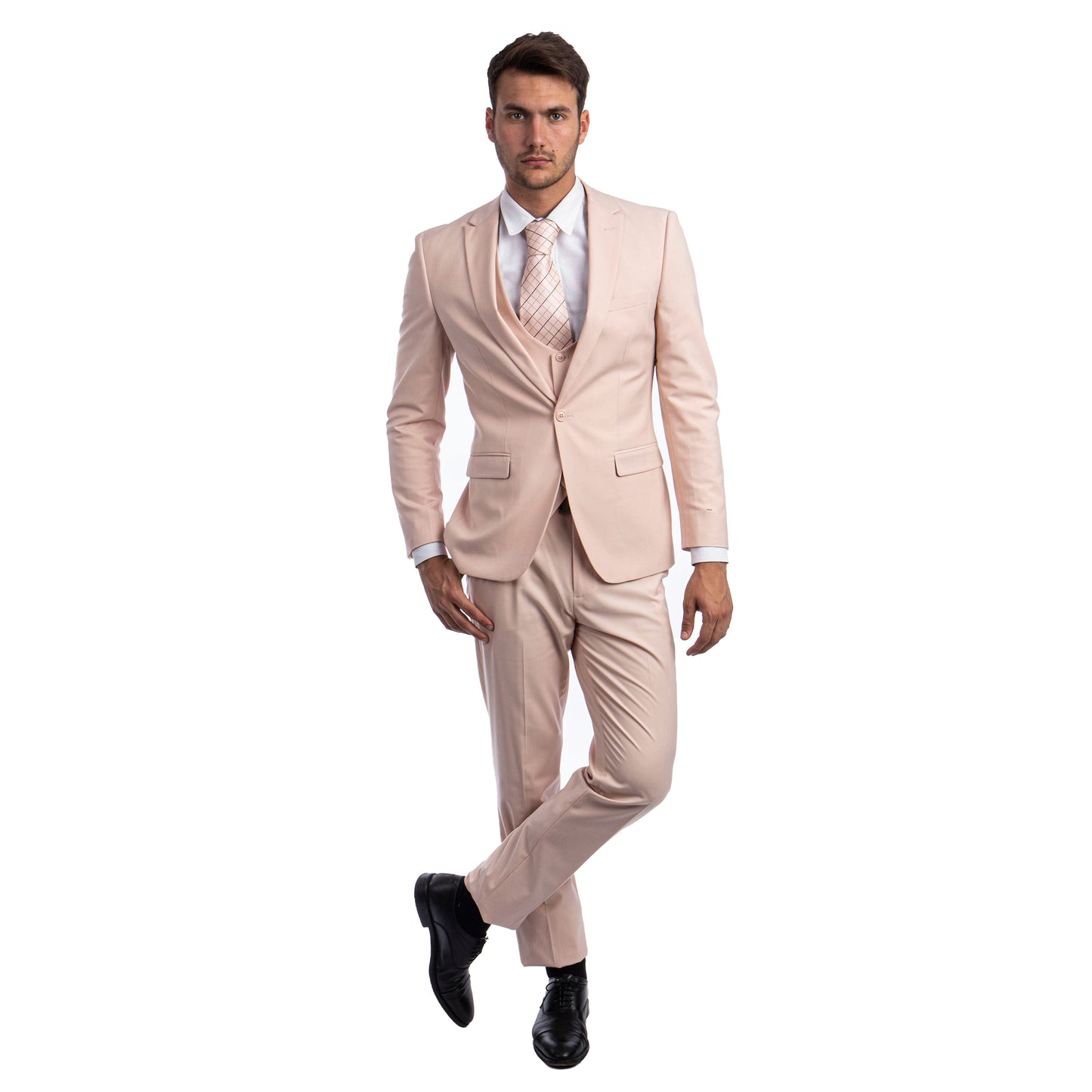 Tazzio Men's Ultra Slim-Fit 3pc Suit w/ Expandable Waistband, Blush
