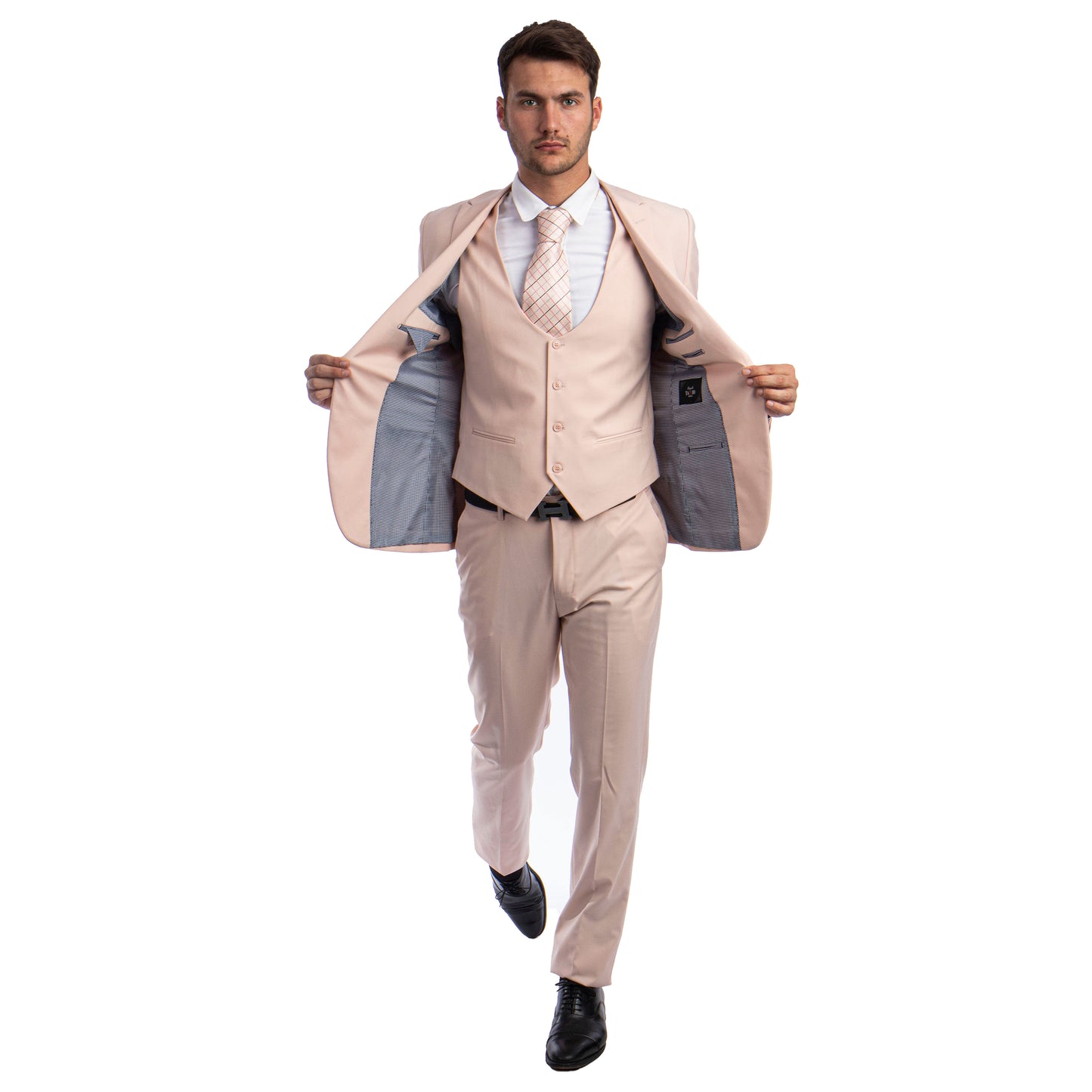 Tazzio Men's Ultra Slim-Fit 3pc Suit w/ Expandable Waistband, Blush