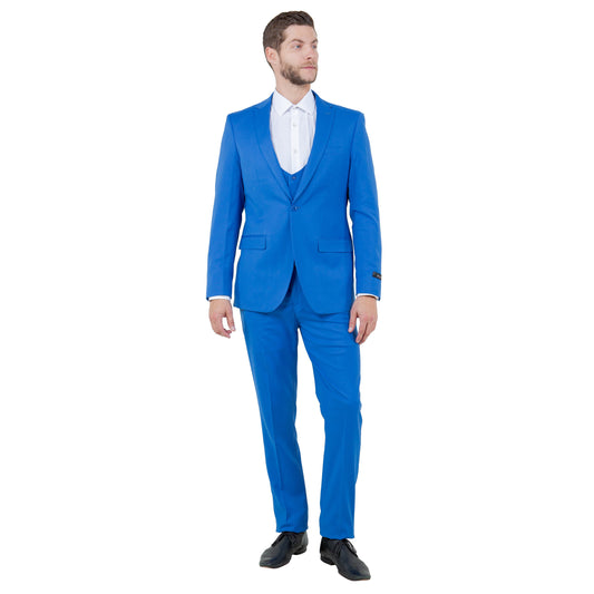 Tazzio Men's Ultra Slim-Fit 3pc Suit w/ Expandable Waistband, Blue