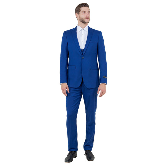 Tazzio Men's Ultra Slim-Fit 3pc Suit w/ Expandable Waistband, Indigo
