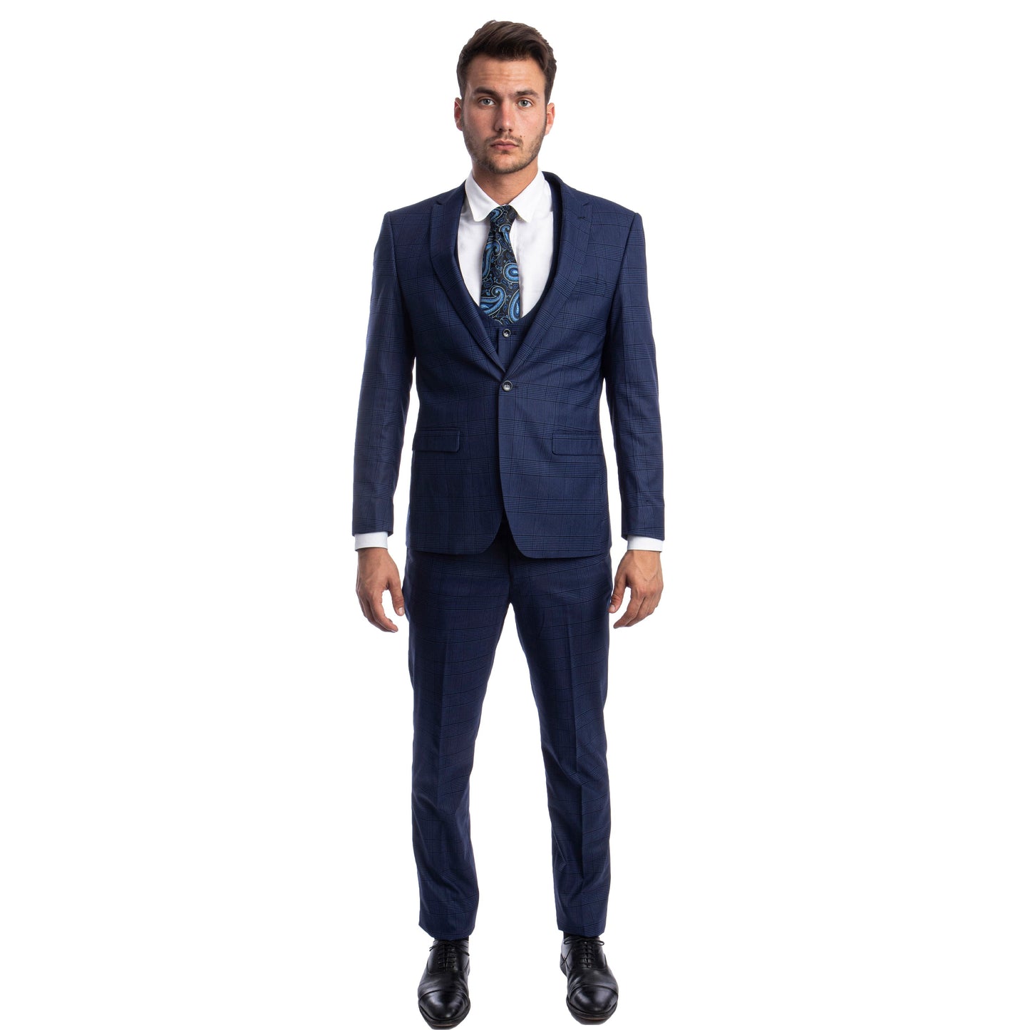 Tazzio Men's Ultra Slim-Fit 3-Piece Glen Check Suit, Blue