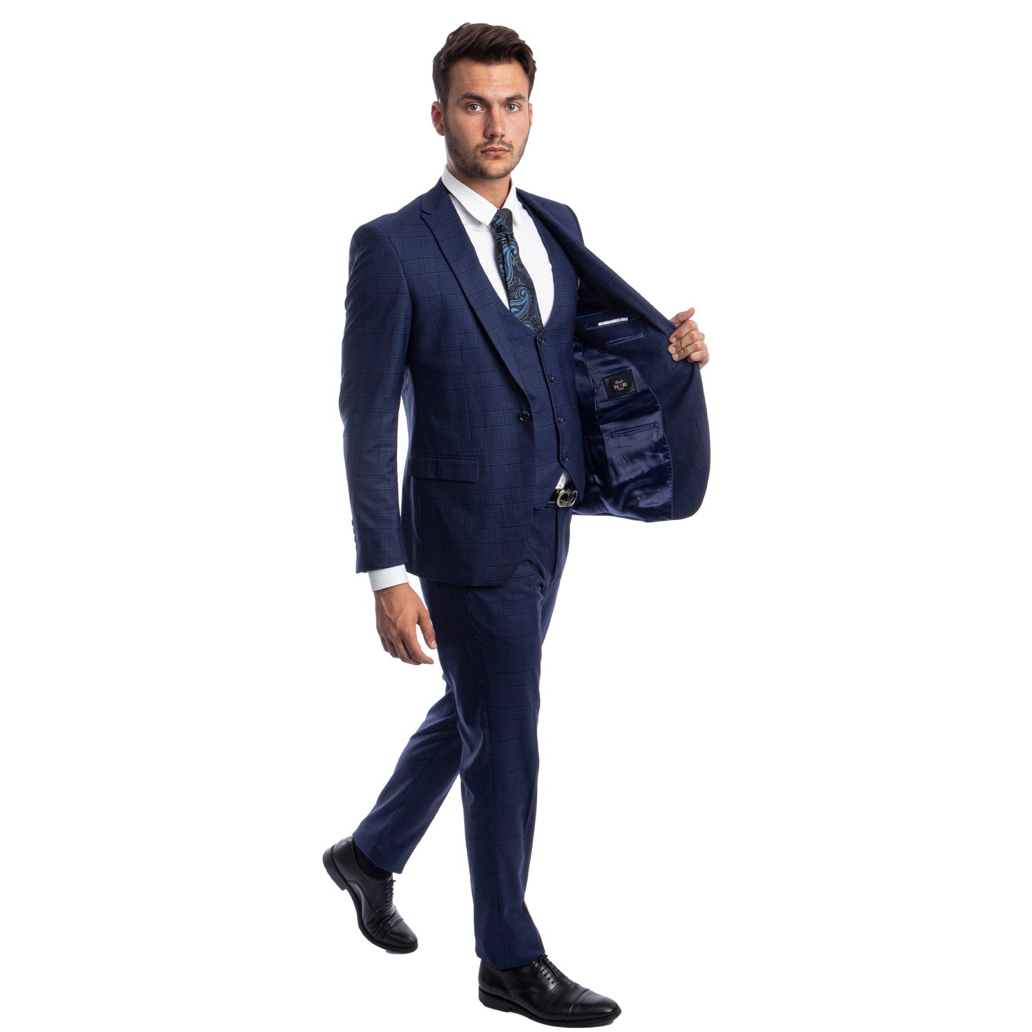 Tazzio Men's Ultra Slim-Fit 3-Piece Glen Check Suit, Blue
