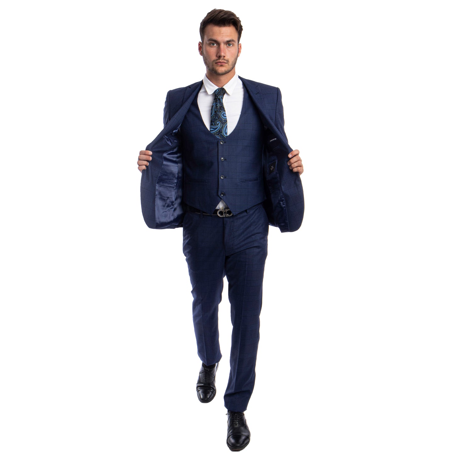 Tazzio Men's Ultra Slim-Fit 3-Piece Glen Check Suit, Blue