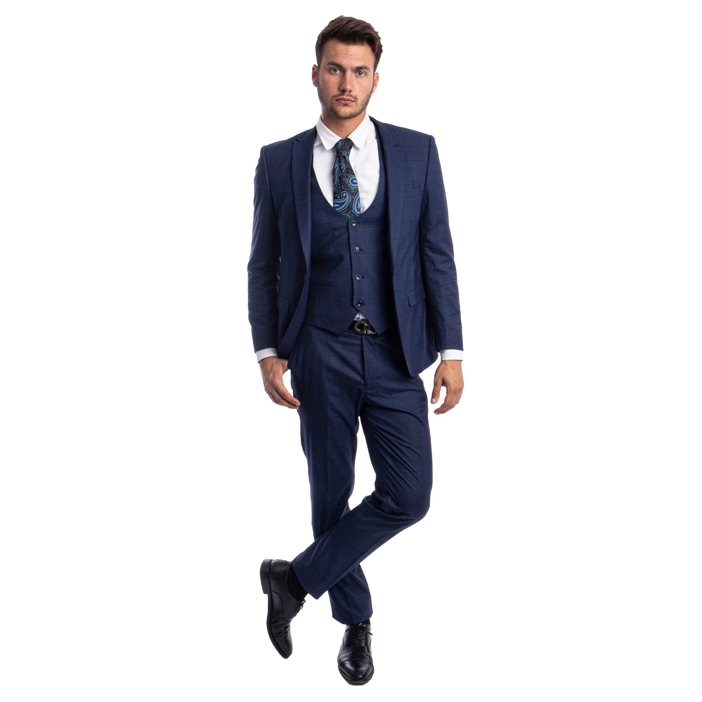 Tazzio Men's Ultra Slim-Fit 3-Piece Glen Check Suit, Blue