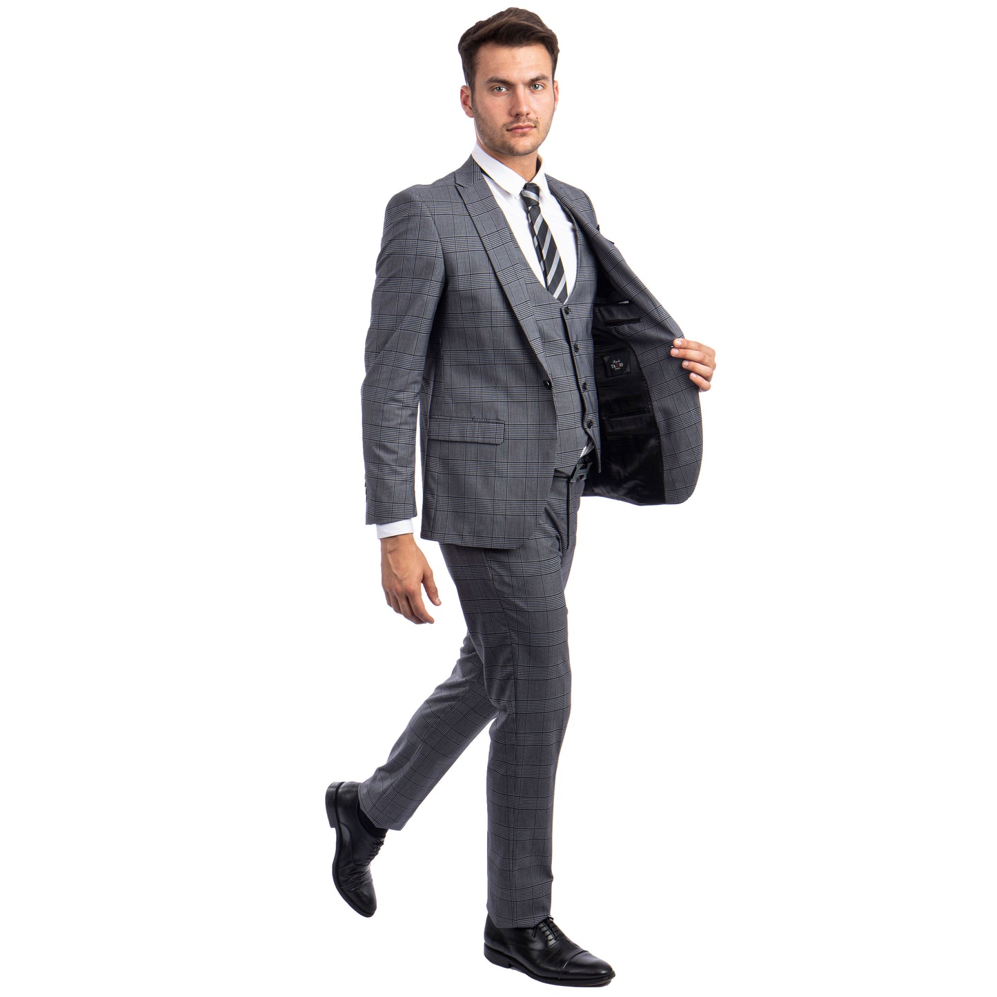 Tazzio Men's Ultra Slim-Fit 3-Piece Glen Check Suit, Grey