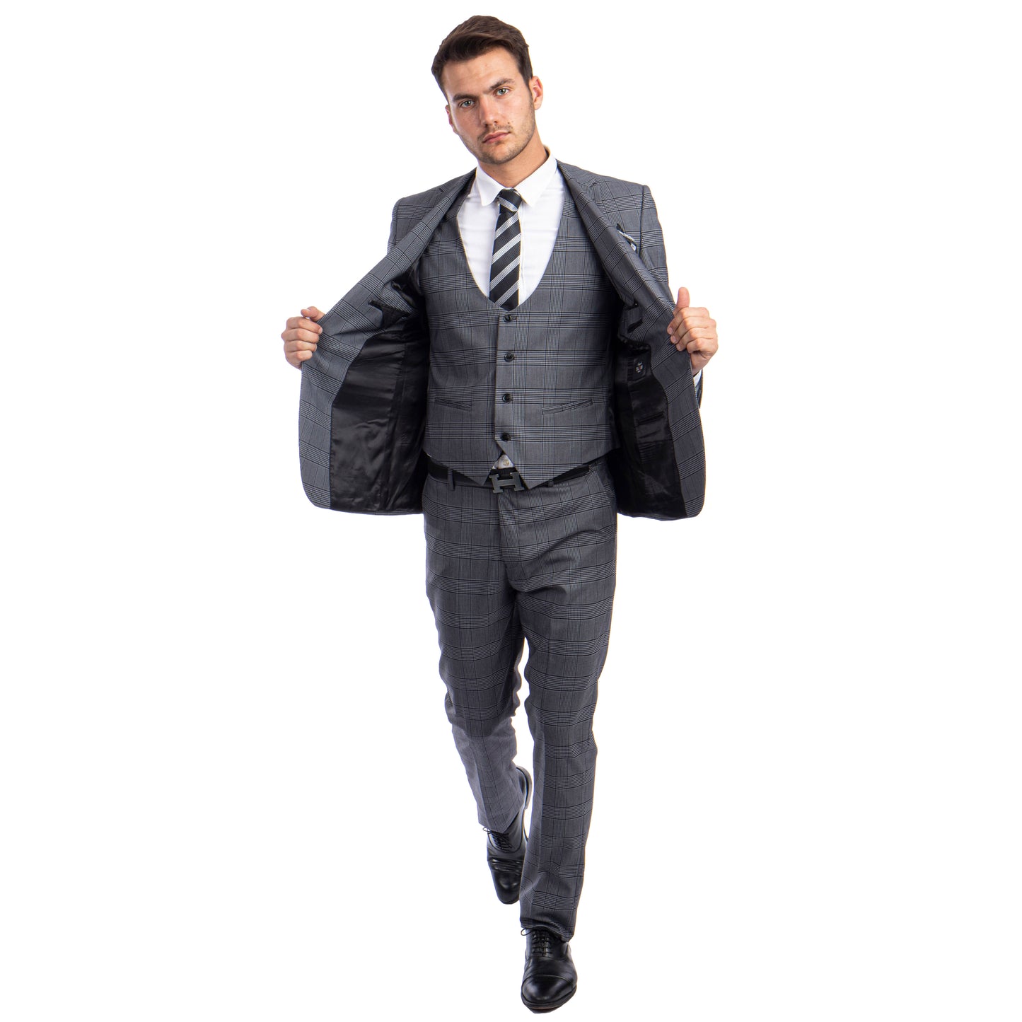 Tazzio Men's Ultra Slim-Fit 3-Piece Glen Check Suit, Grey
